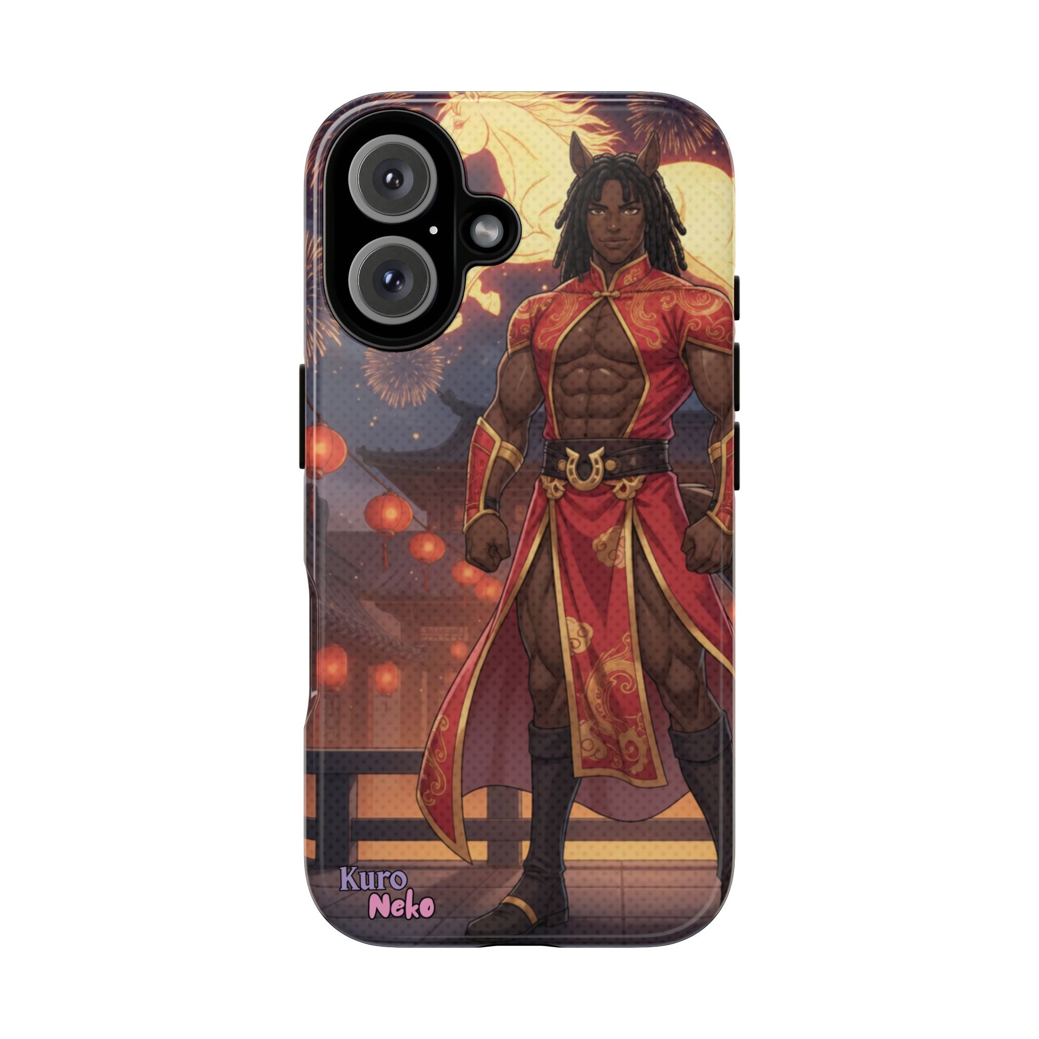 Coque anime RYO Année du Cheval vue arrière design kemonomimi husbando rouge or
