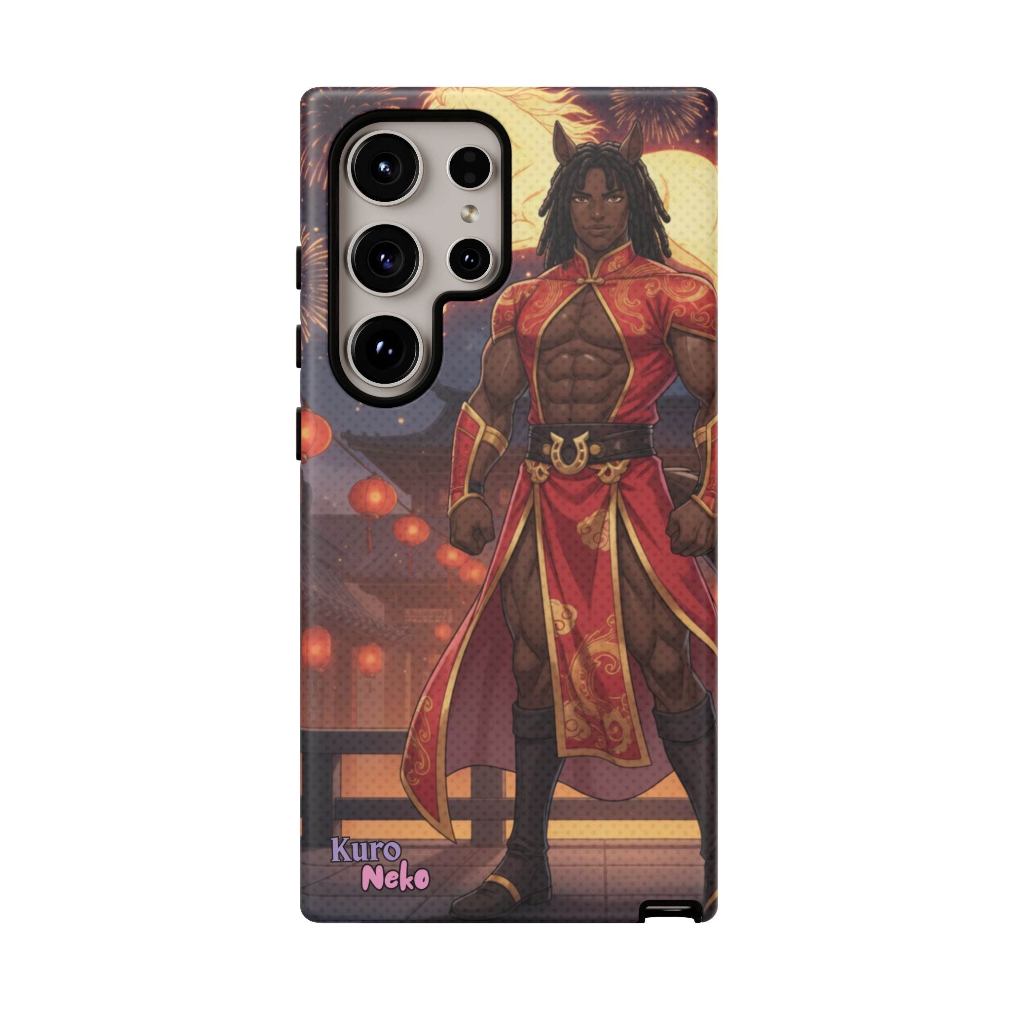 Coque anime RYO Année du Cheval vue arrière design kemonomimi husbando rouge or
