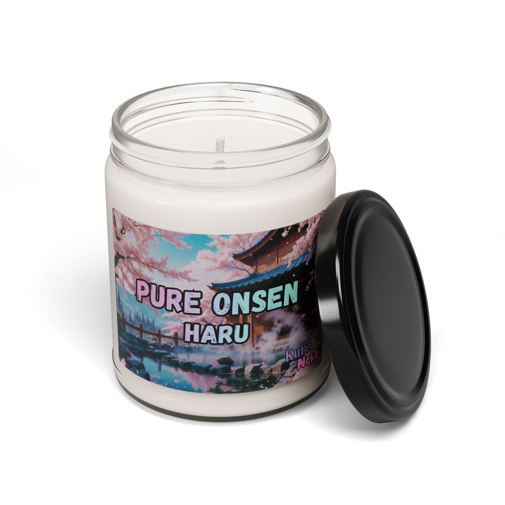 Bougie parfumée Anime HARU en verre, parfum Pure Onsen avec étiquette artistique, ambiance zen.