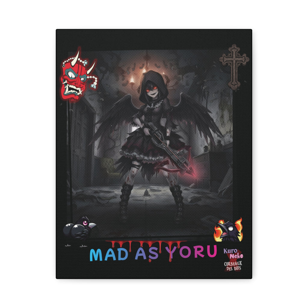 Toile Mate Anime YORU affichant la muse chasseuse de démons dans un décor gothique.