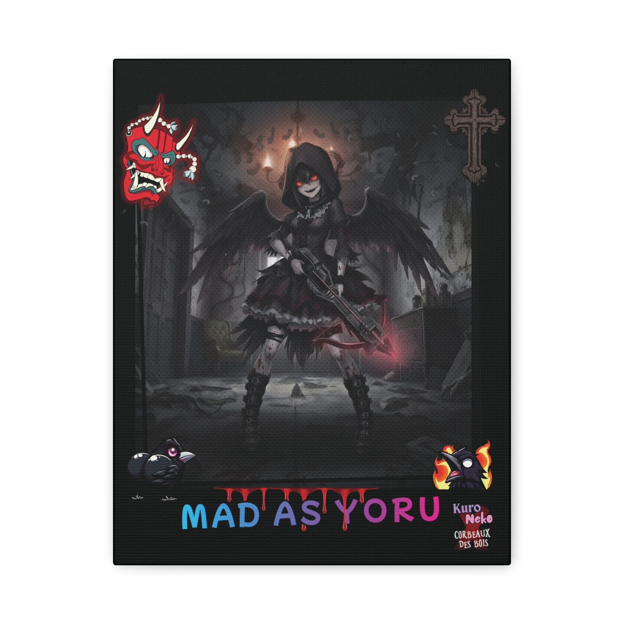 Toile Mate Anime YORU affichant la muse chasseuse de démons dans un décor gothique.
