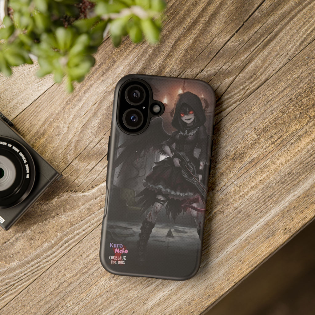 Anime Phone Case – Mad as Yoru Crow Waifu Kemonomimi design featuring a dark, gothic character with a demonic crossbow.
