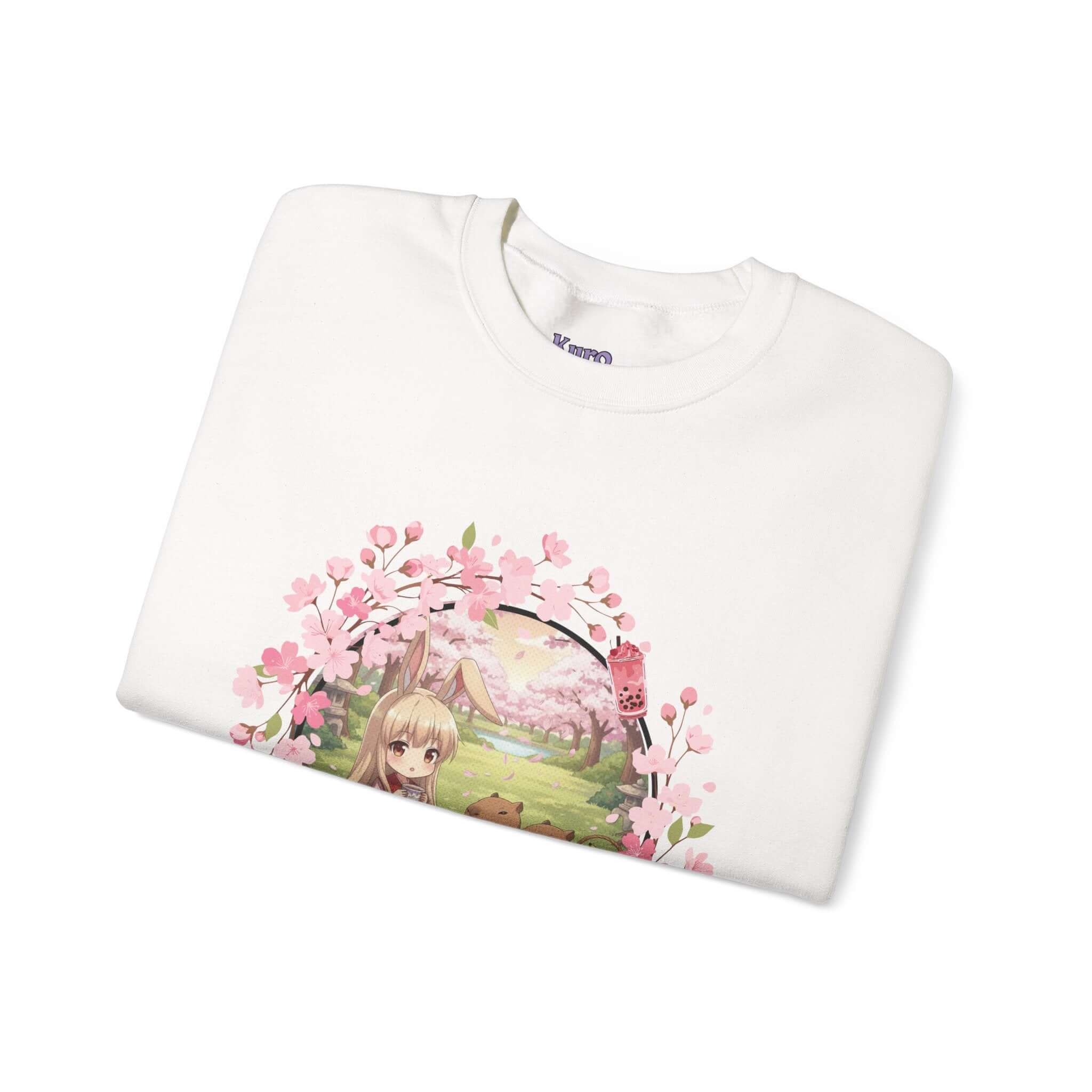 Sweatshirt Anime HARU Muse Chibi Pique-nique Sakura avec design de chibi et fleurs de sakura, Kuro Neko Shop.