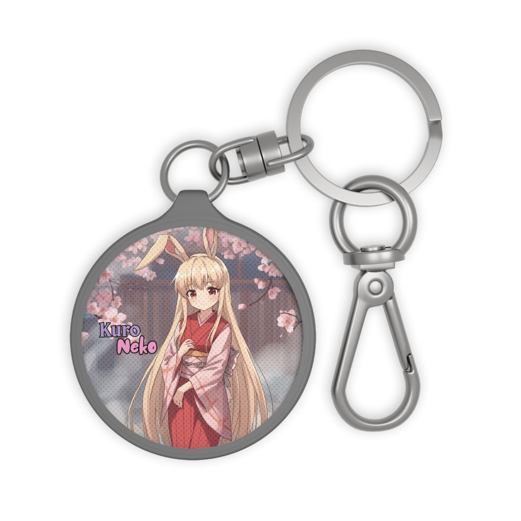 Porte-clés Anime HARU avec design de lapine dans un kimono sous des cerisiers en fleurs.