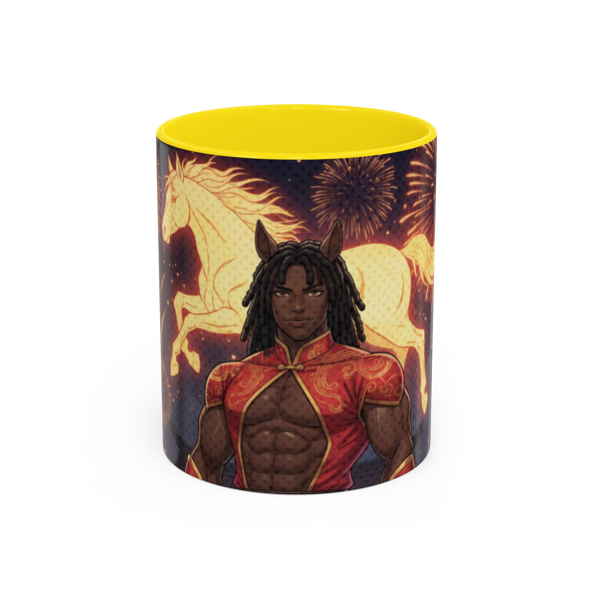 Mug Anime RYO avec Gardien Céleste et Cheval Zodiaque, design coloré et vibrant.