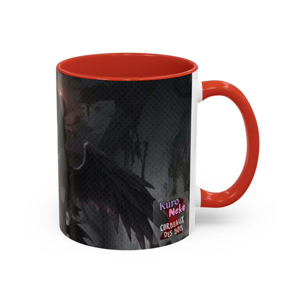 Mug Anime YORU avec un design sombre et des ailes de corbeau, idéal pour les fans de muses gothiques.