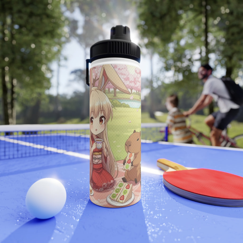 Gourde Isotherme Anime HARU Muse Chibi Pique-nique Sakura avec design kemonomimi et capybara, Kuro Neko Shop.