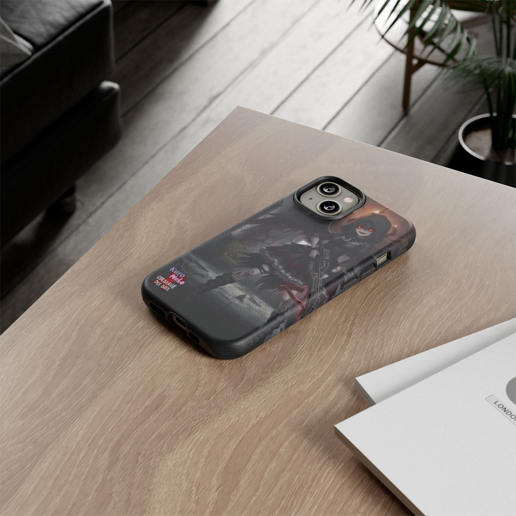Anime Phone Case – Mad as Yoru Crow Waifu Kemonomimi design on a sleek phone case placed on a wooden table.