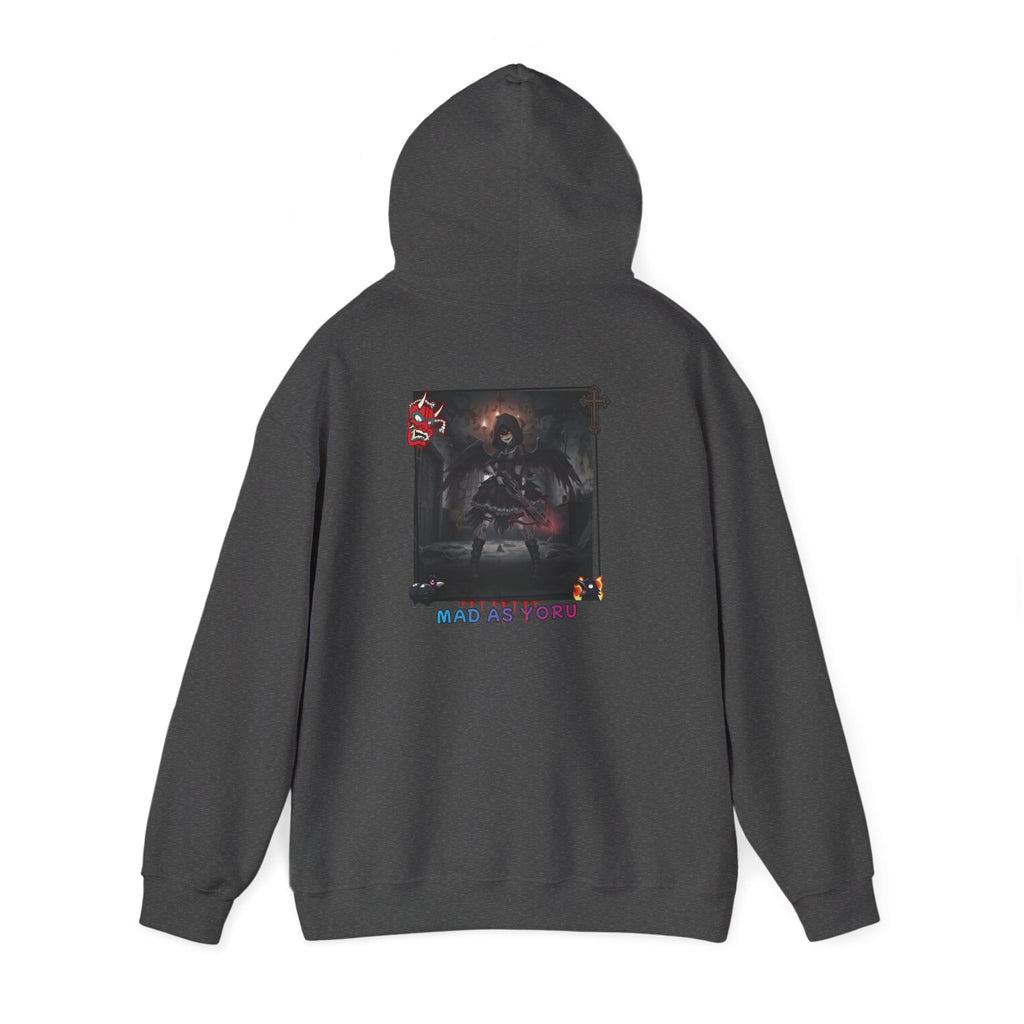 Sweat à Capuche Anime YORU avec design sombre et graphique, parfait pour les fans de style gothique.