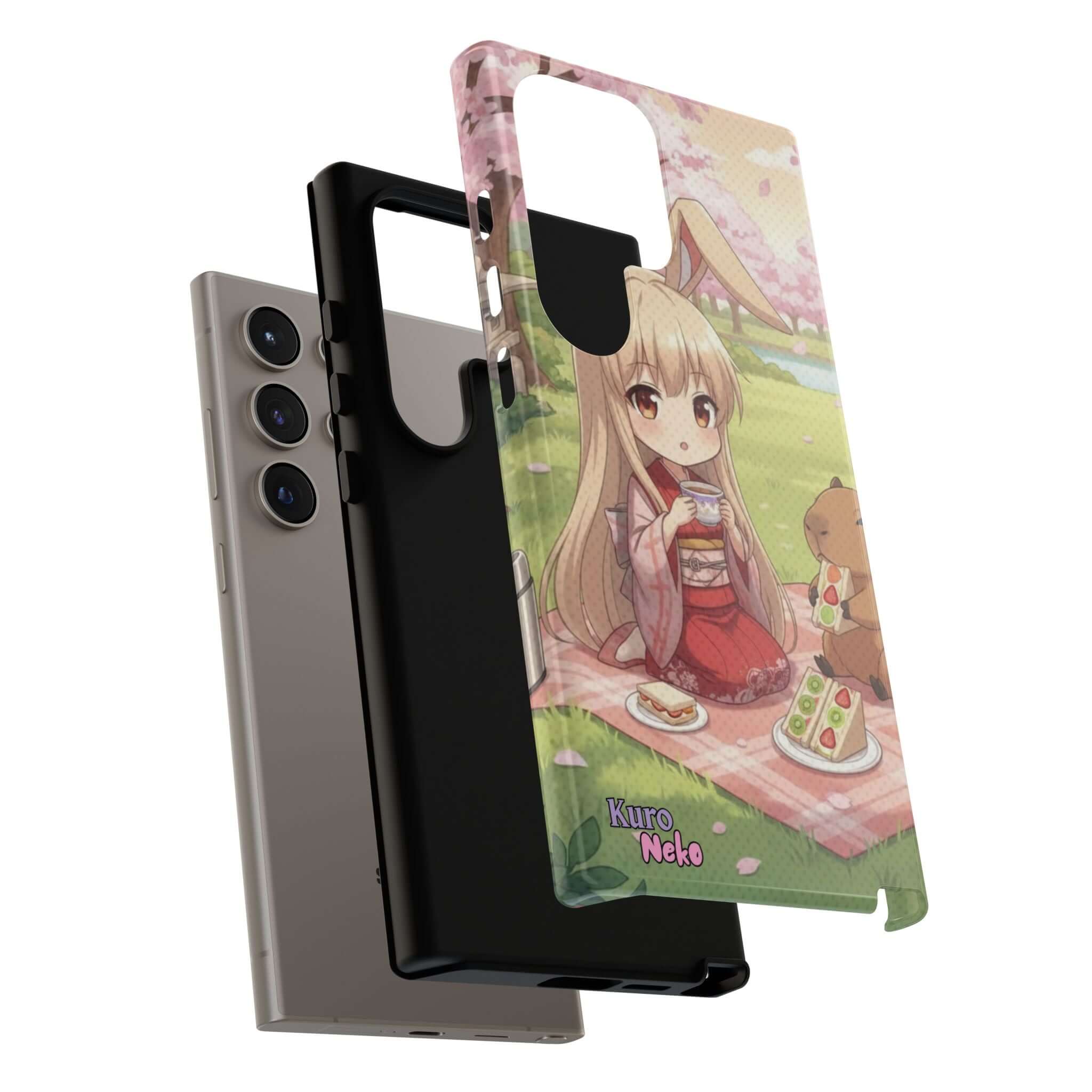 Coque de Téléphone Anime HARU Muse Chibi Pique-nique avec personnage kemonomimi et oreilles d'animaux, Kuro Neko Shop.