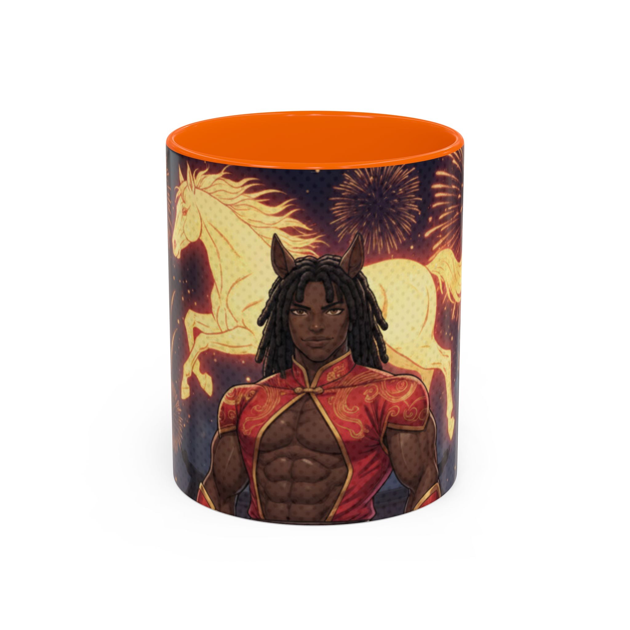 Mug Anime RYO Gardien Céleste avec un design de cheval zodiaque sur fond coloré.