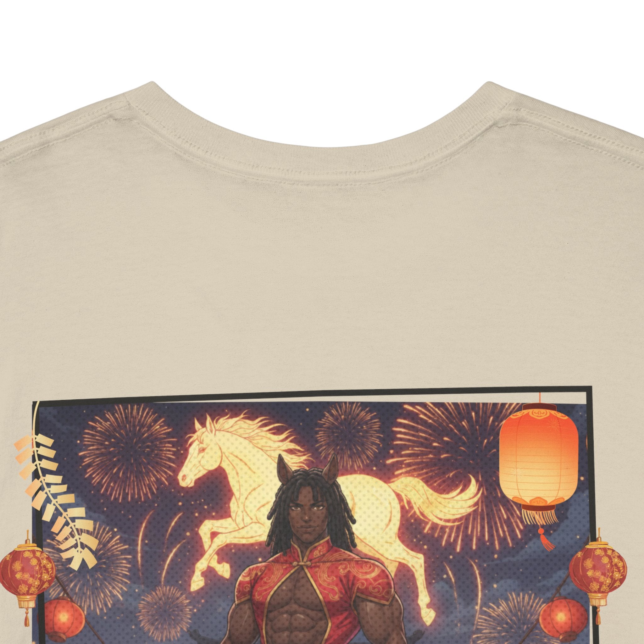 T-shirt RYO détail impression haute définition couleurs rouge or lanternes premium
