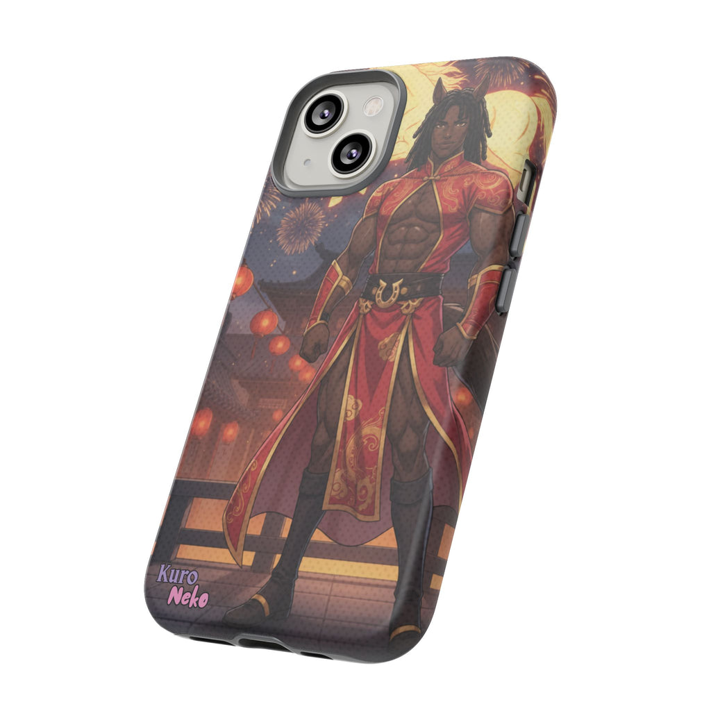 Coque téléphone RYO cheval zodiaque vue de profil épaisseur double couche polycarbonate TPU
