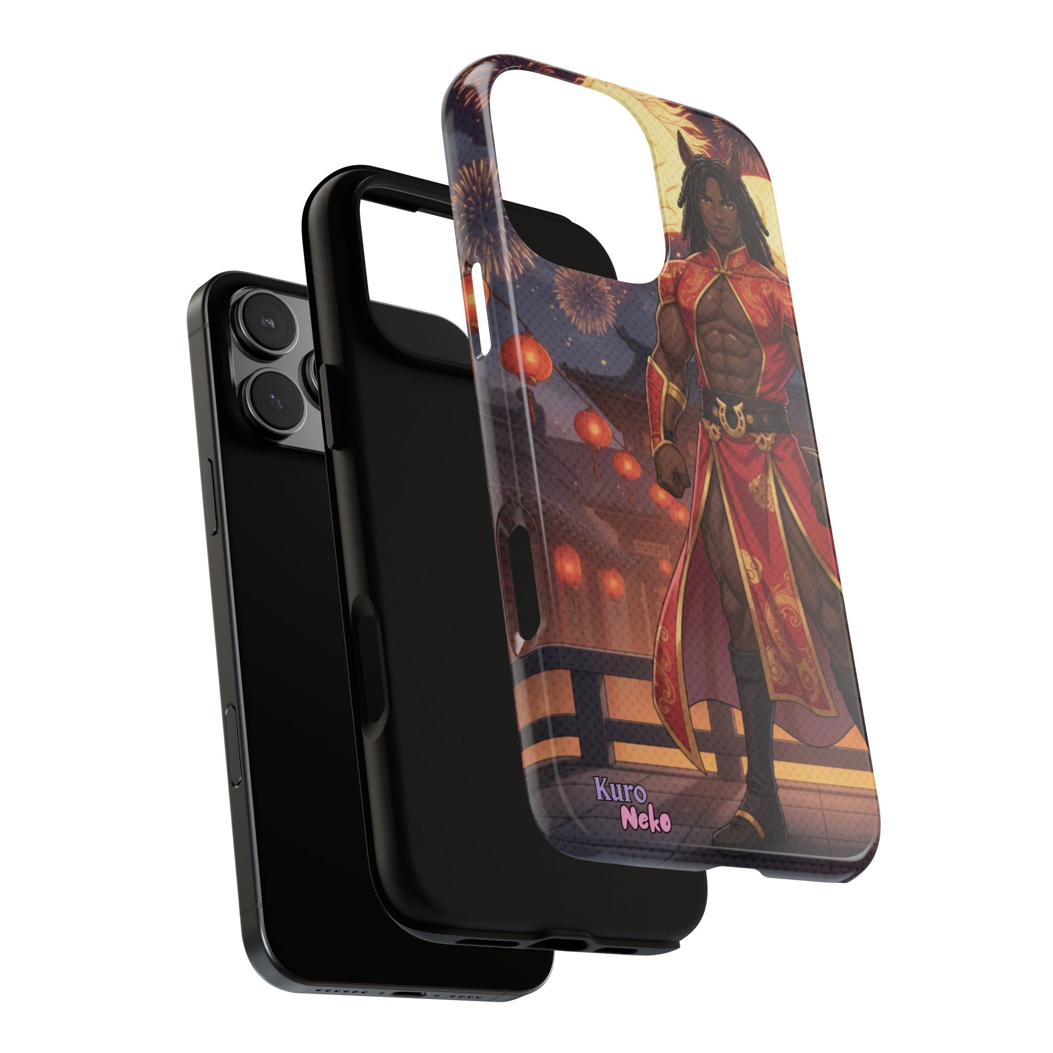 Coque RYO husbando Année du Cheval finition brillante couleurs rouge or iPhone Samsung
