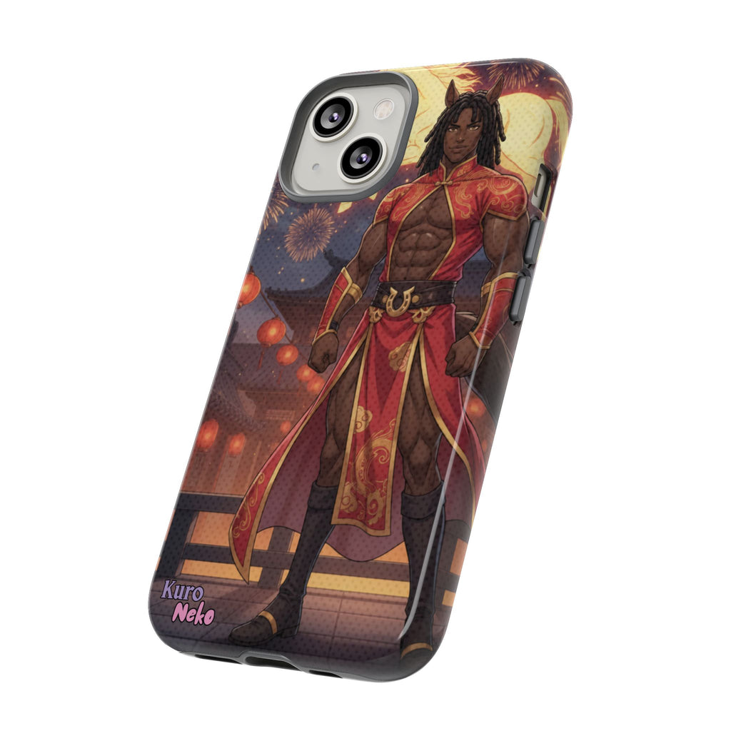 Coque anime RYO Année du Cheval vue arrière design kemonomimi husbando rouge or
