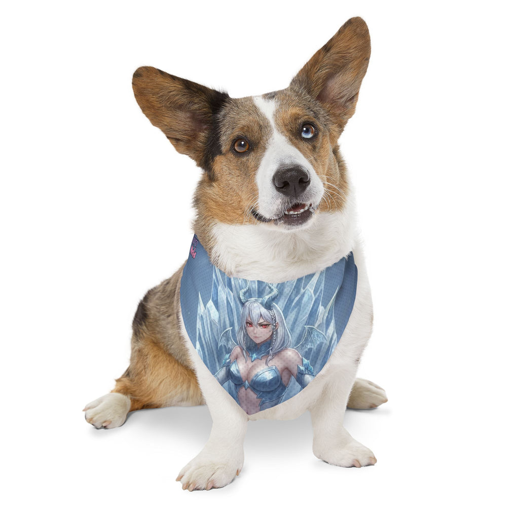 Collier bandana chat & chien Anime YUKI Dragonne de Glace Fantasy, avec illustration détaillée de YUKI sur bandana, Kuro Neko Shop.