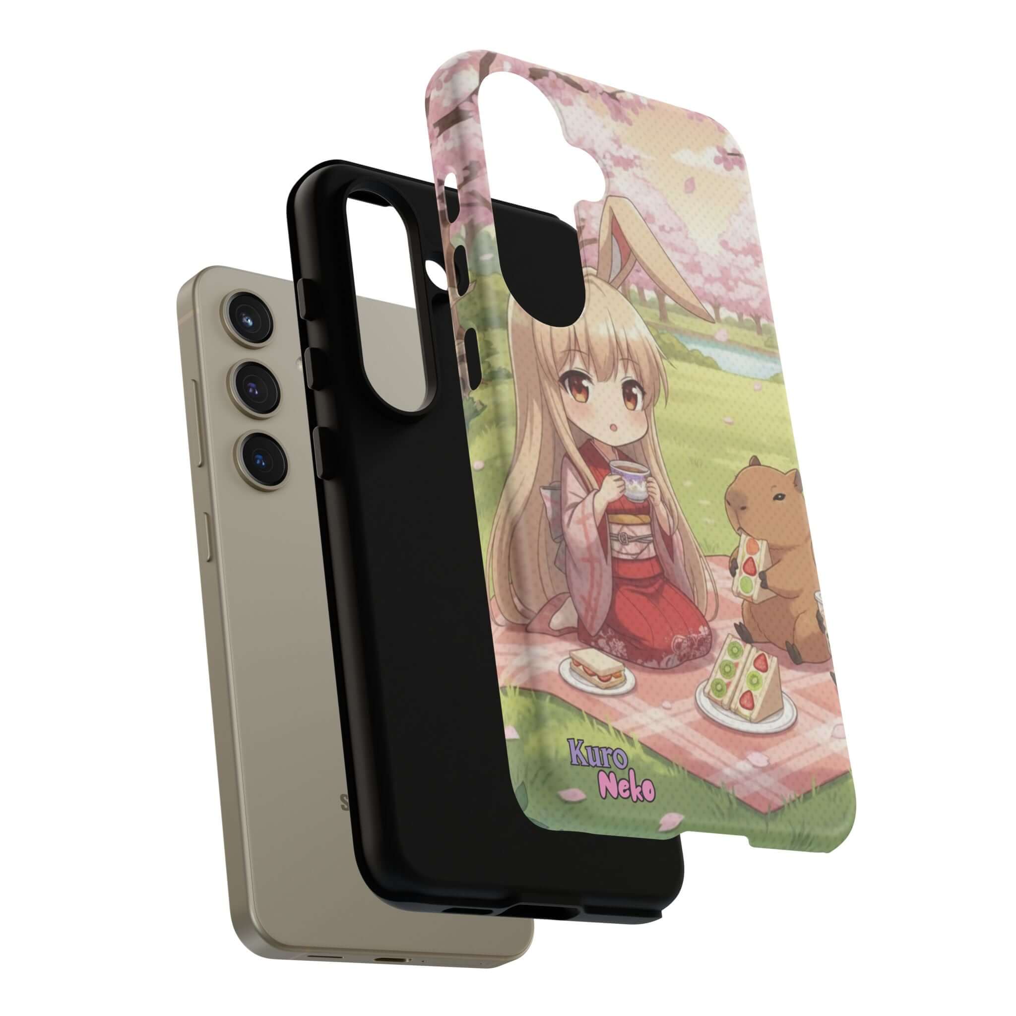 Coque de Téléphone Anime HARU Muse Chibi Pique-nique avec design kemonomimi et oreilles d'animaux, Kuro Neko Shop.
