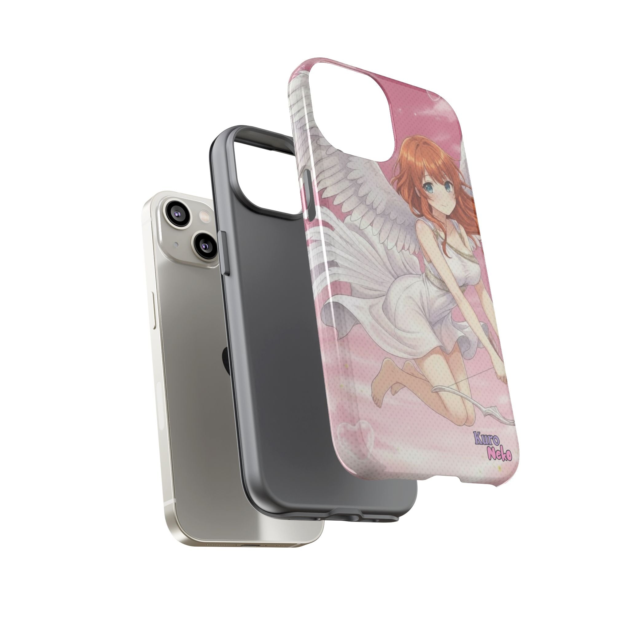 Coque Téléphone Anime AIKO Muse Cygne & Douceur Pastel affichant une fille aux oreilles d'animaux et ailés, style anime, Kuro Neko Shop.