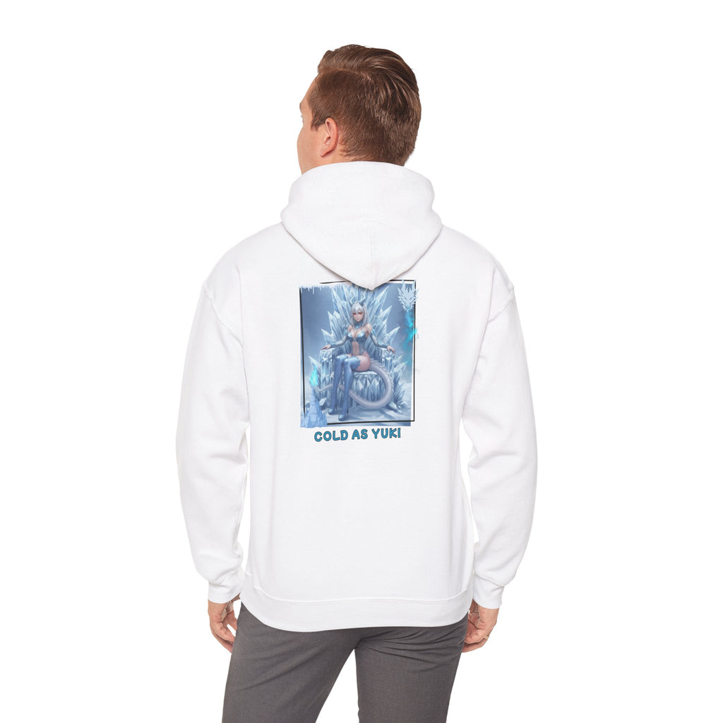 Hoodie blanc avec impression anime Waifu YUKI Dragon Girl Reine de Glace sur trône de glace Christmas Gift Hivernal