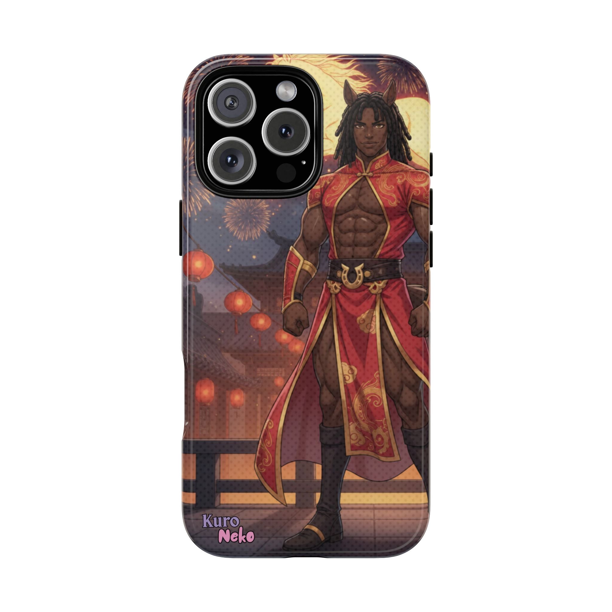 Coque anime RYO Année du Cheval vue arrière design kemonomimi husbando rouge or
