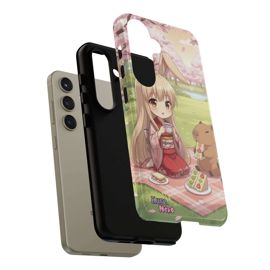 Coque de Téléphone Anime HARU Muse Chibi Pique-nique avec oreilles de lapin, style kawaii, Kuro Neko Shop.