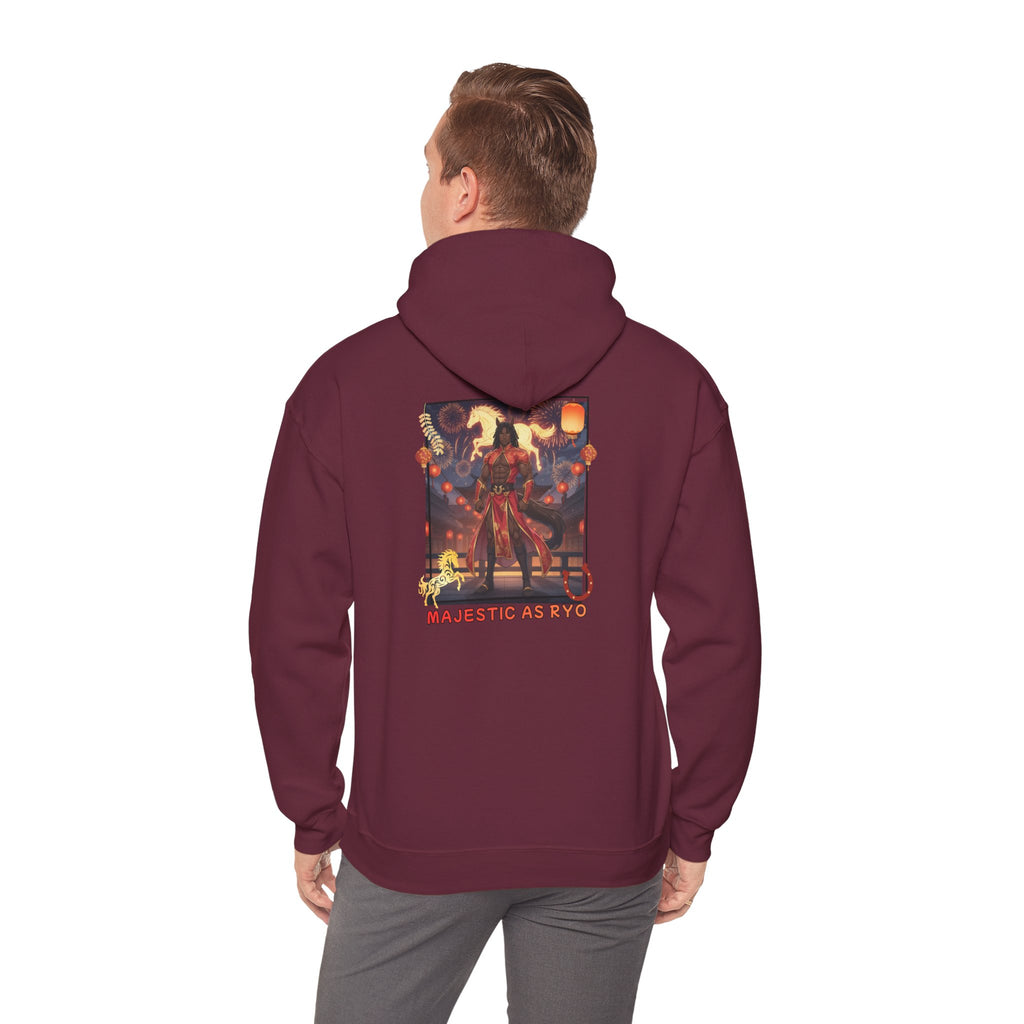 Hoodie anime RYO cheval zodiaque vue arrière Gildan Heavy Blend coton polyester
