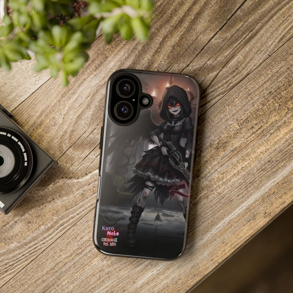 Anime Phone Case – Mad as Yoru Crow Waifu Kemonomimi featuring Yoru with demonic features and a haunting design.