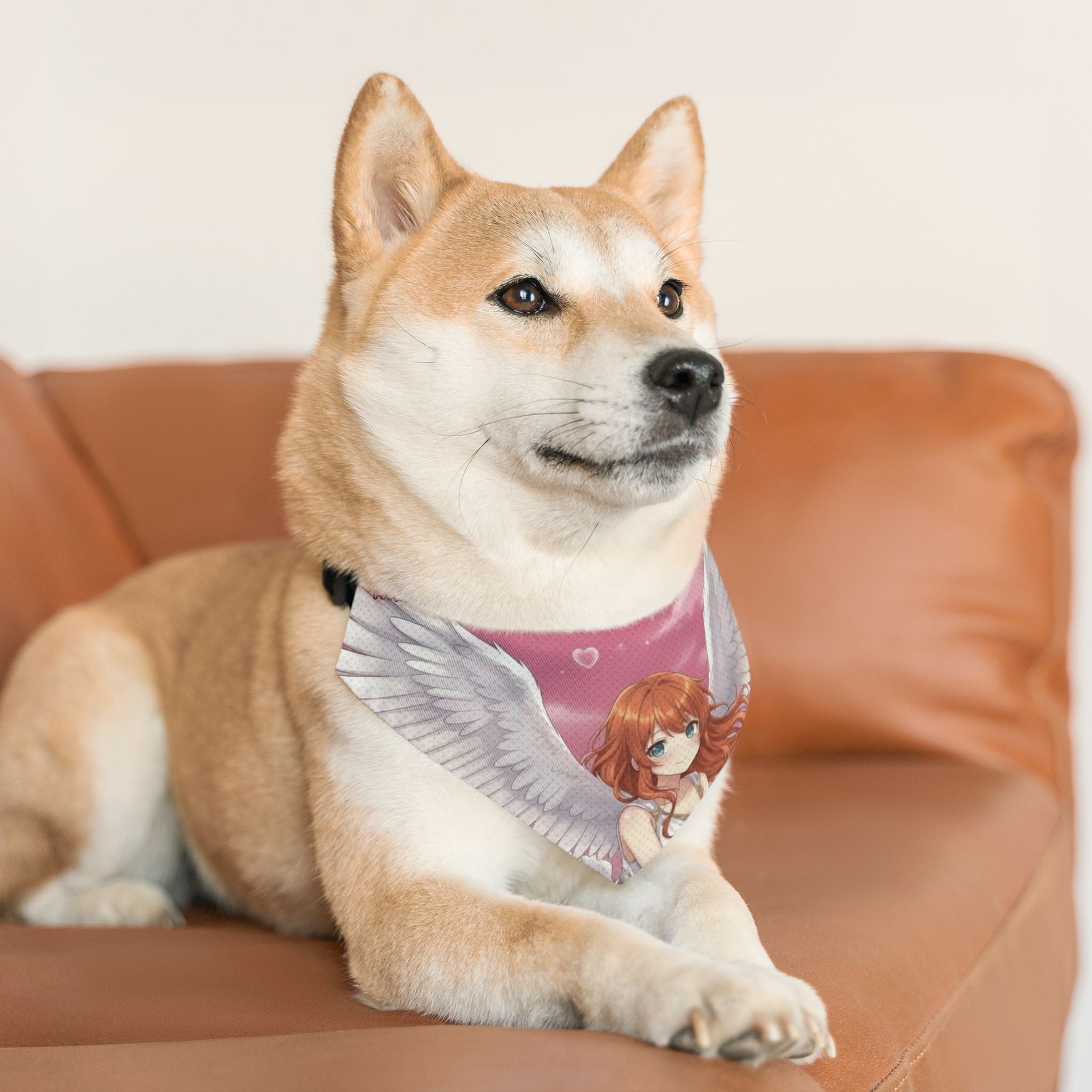 Collier bandana chat & chien Anime AIKO Muse Cygne Douceur Romantique sur un chien avec oreilles d'animaux, style anime, Kuro Neko Shop.
