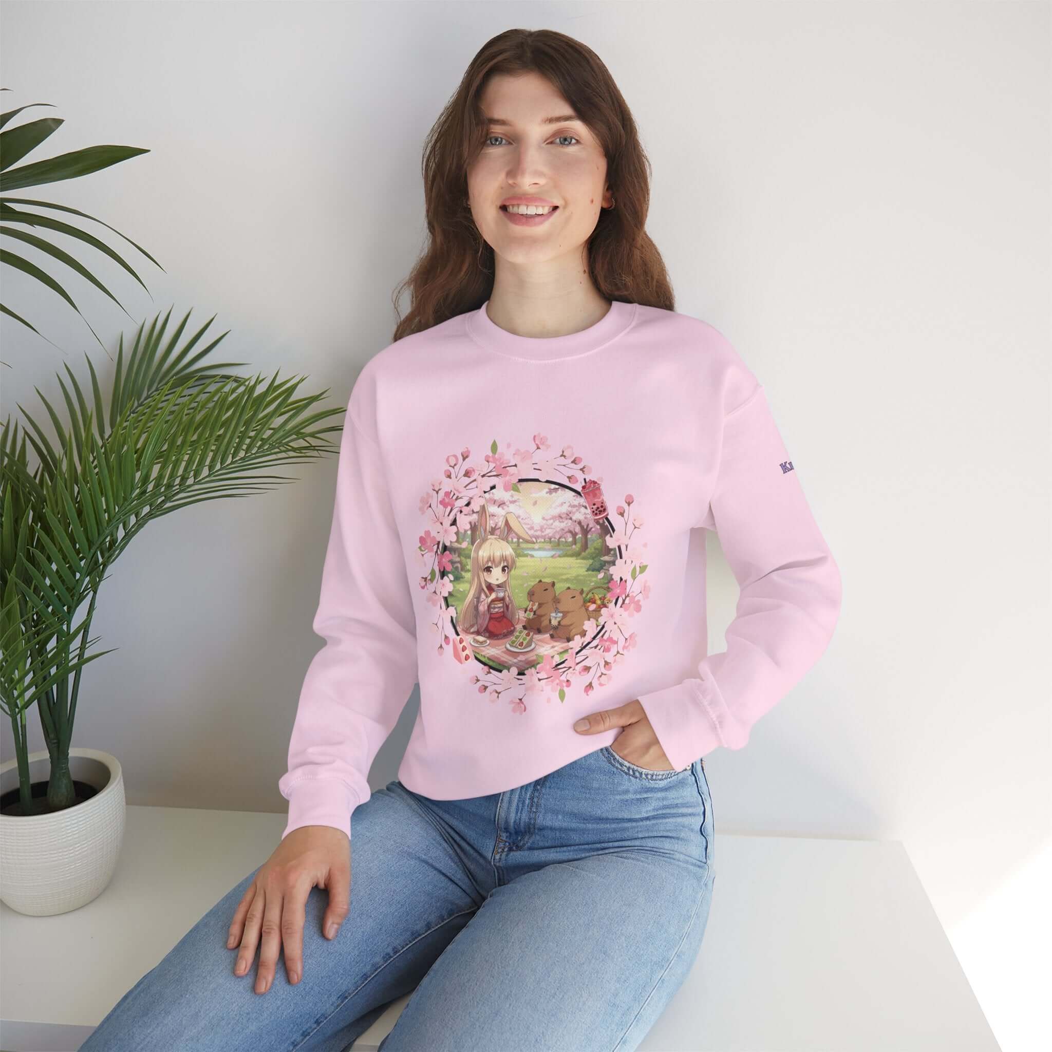 Sweatshirt Anime HARU Muse Chibi Pique-nique Sakura avec un design kemonomimi et une ambiance de pique-nique Kuro Neko Shop.