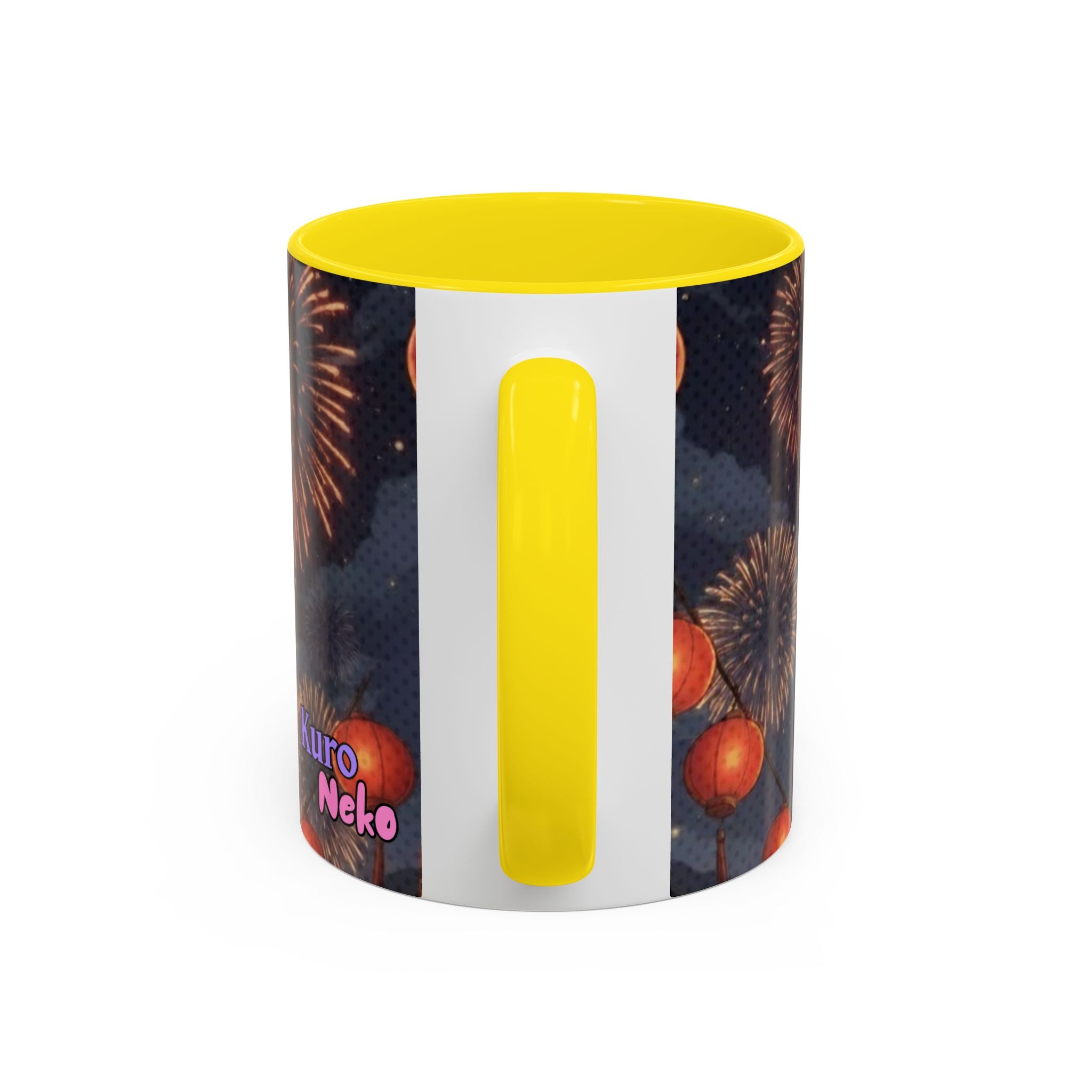 Mug Anime AKARI Cheval de Feu & Style Zodiaque avec motifs de lanternes et feux d'artifice, Kuro Neko Shop.