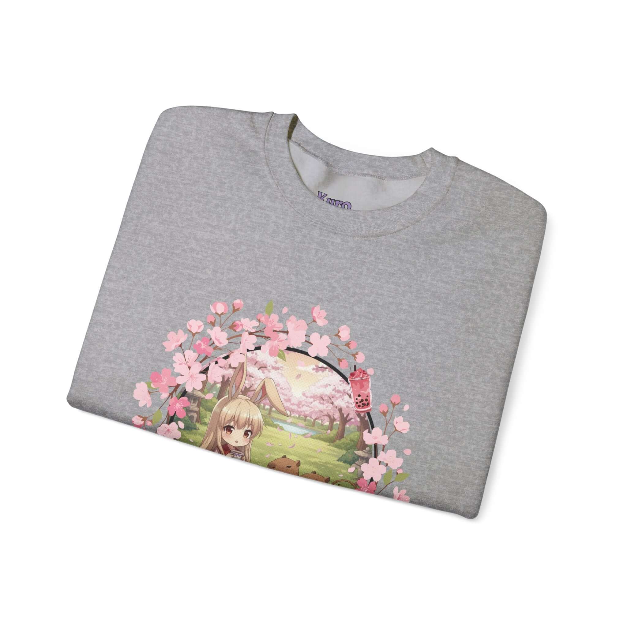 Sweatshirt Anime HARU Muse Chibi Pique-nique Sakura avec un design de chibi sous des cerisiers, Kuro Neko Shop.
