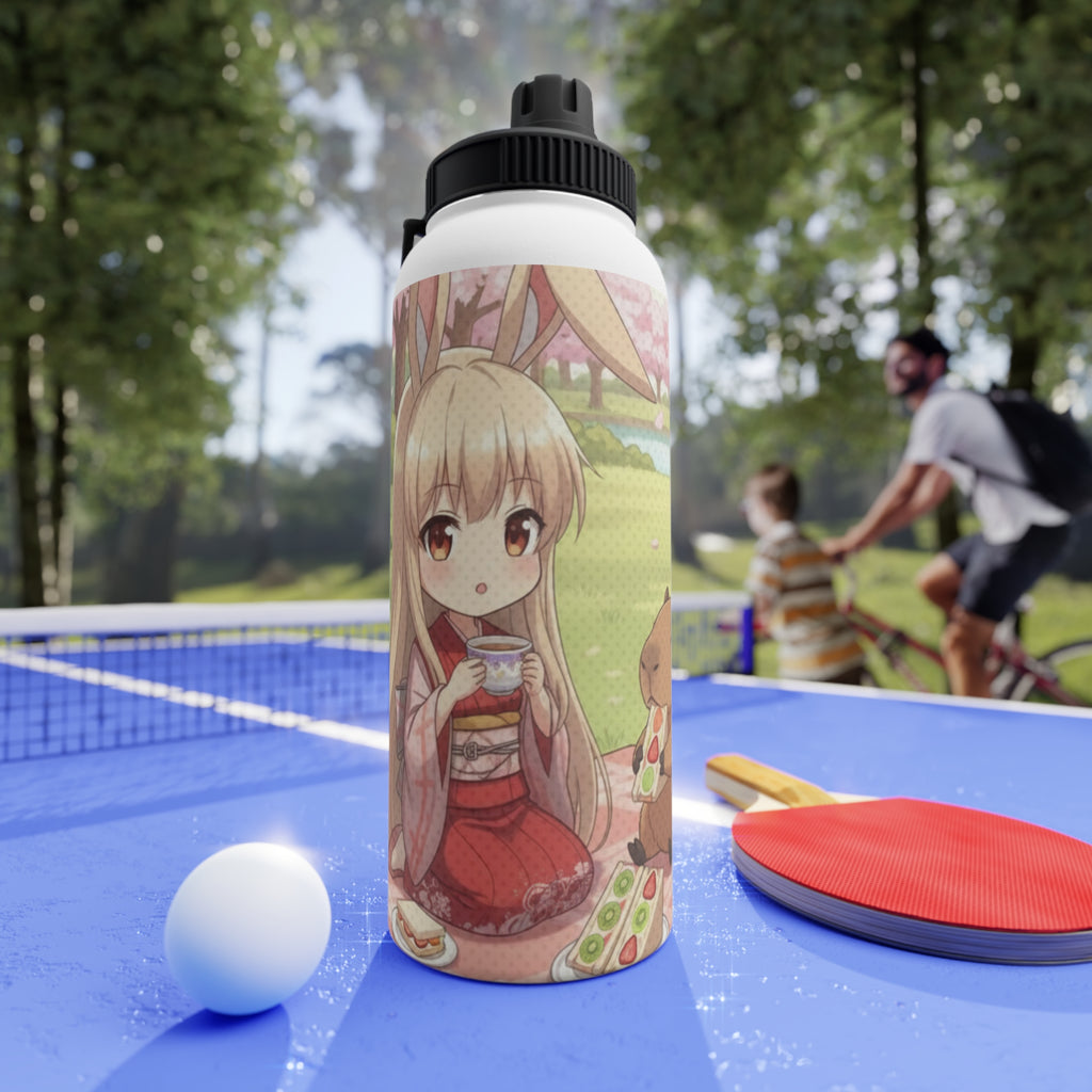 Gourde Isotherme Anime HARU Muse Chibi Pique-nique Sakura avec lapin kemonomimi et oreilles d'animaux, Kuro Neko Shop.