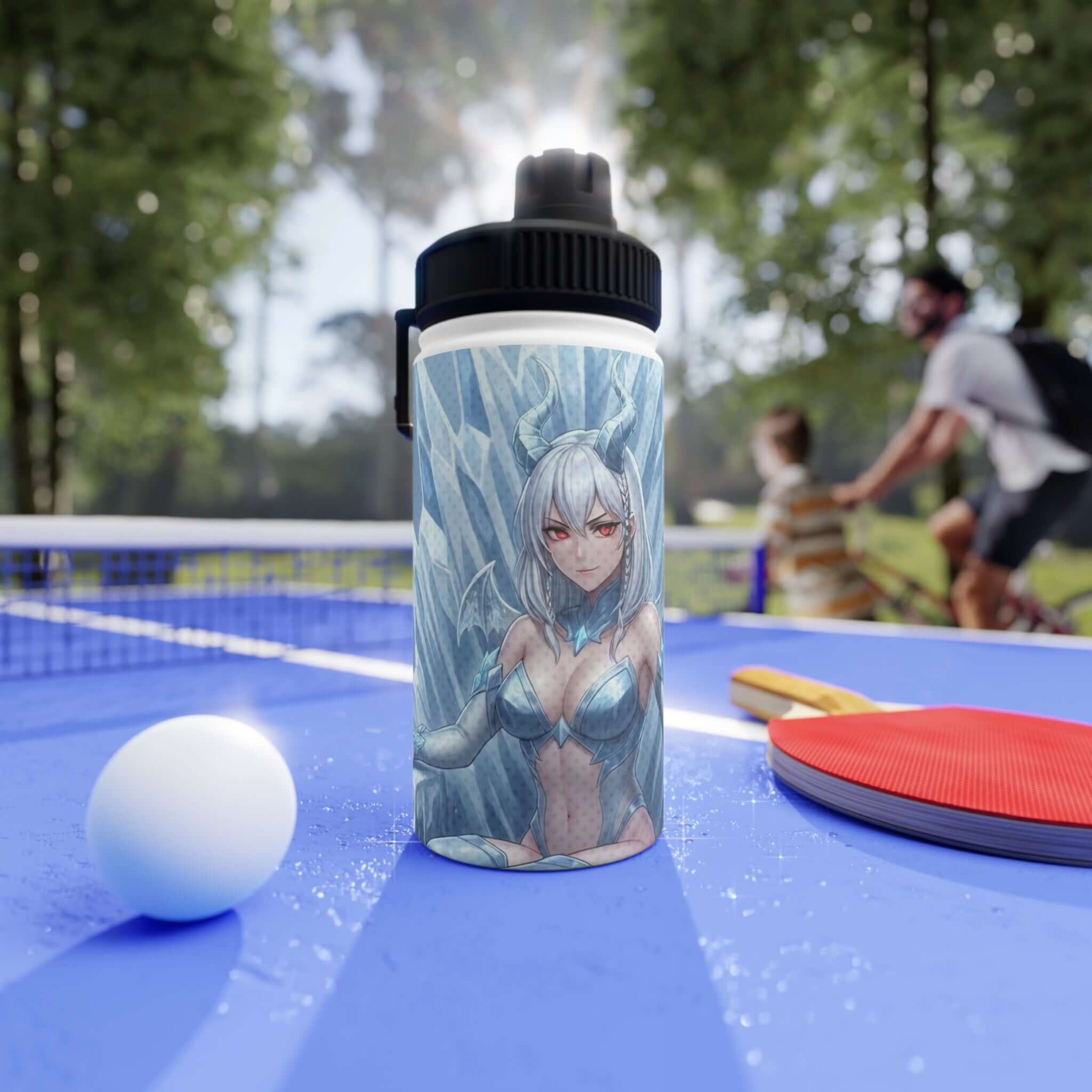 Gourde Isotherme Anime YUKI en acier inoxydable blanc 350ml avec design Yuki dragon des neiges, waifu kemonomimi esthétique hivernale, double paroi thermique, bouchon sport à visser, sans BPA