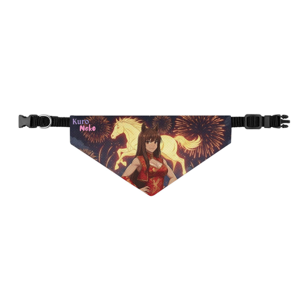 Collier bandana chat & chien Anime AKARI avec design de cheval et feu d'artifice