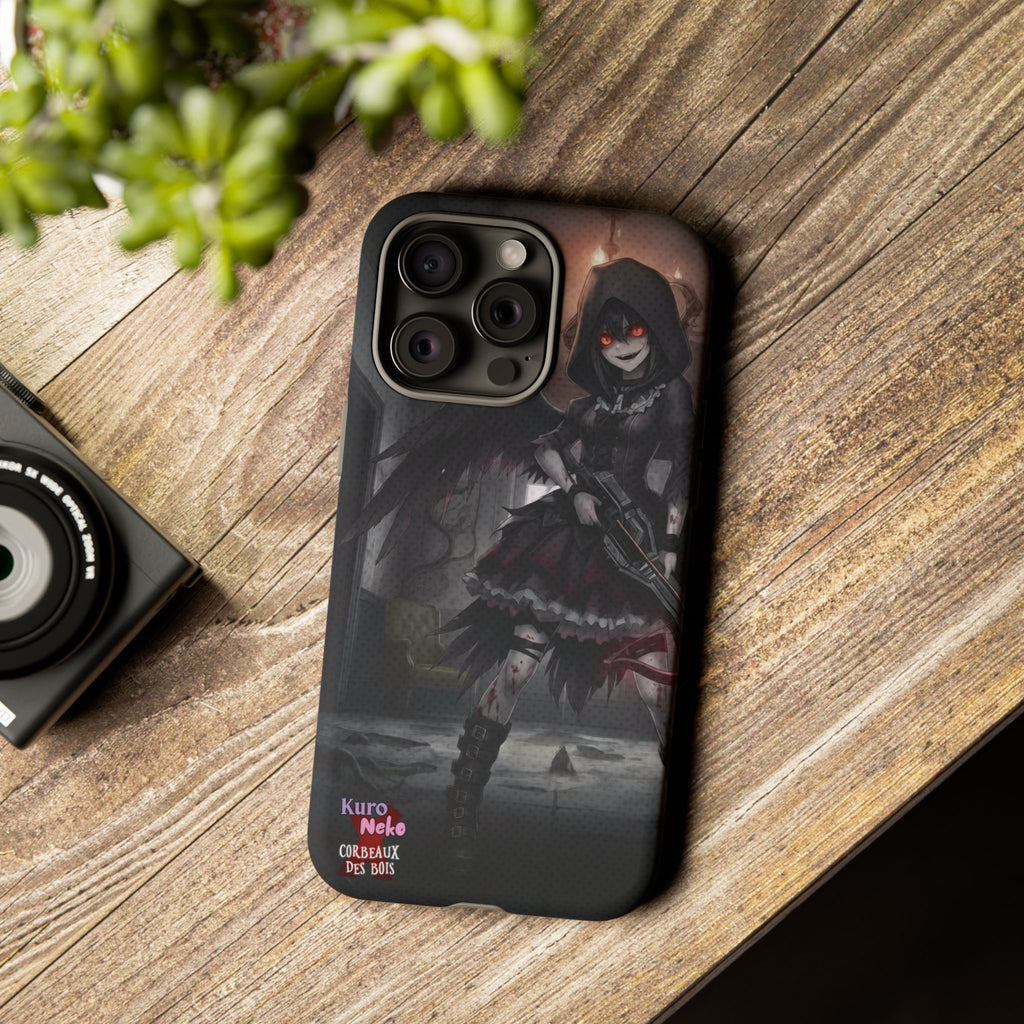 Anime Phone Case – Mad as Yoru Crow Waifu Kemonomimi design featuring Yoru in gothic horror style.