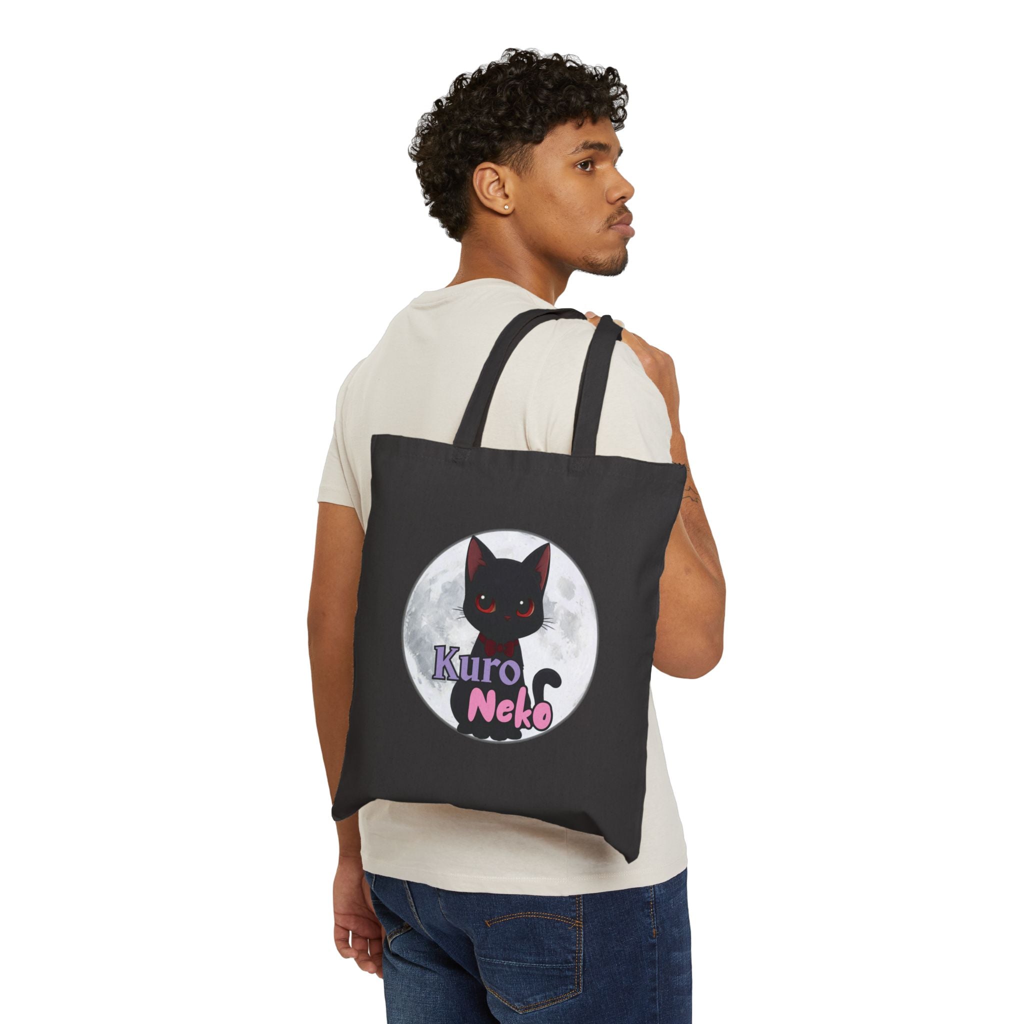 Tote Bag Anime RYO Icône Cheval de Feu Zodiaque 2026 avec design Kuro Neko, chat noir sur fond de lune - Kuro Neko Shop