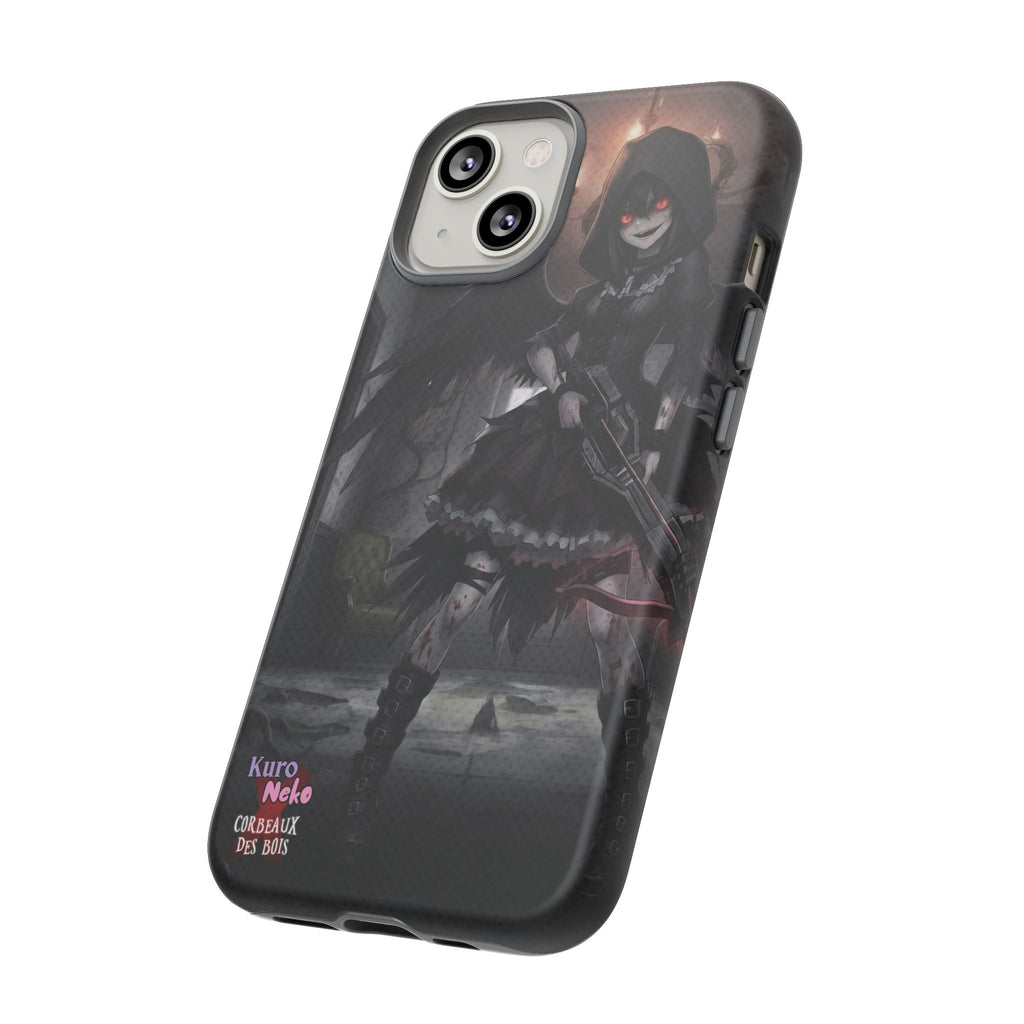 Anime Phone Case – Mad as Yoru Crow Waifu Kemonomimi featuring a gothic character with black wings and a demonic crossbow.