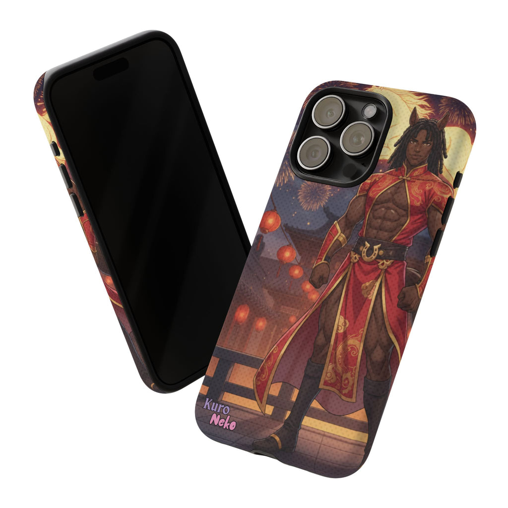 Coque téléphone RYO cheval zodiaque vue de profil épaisseur double couche polycarbonate TPU
