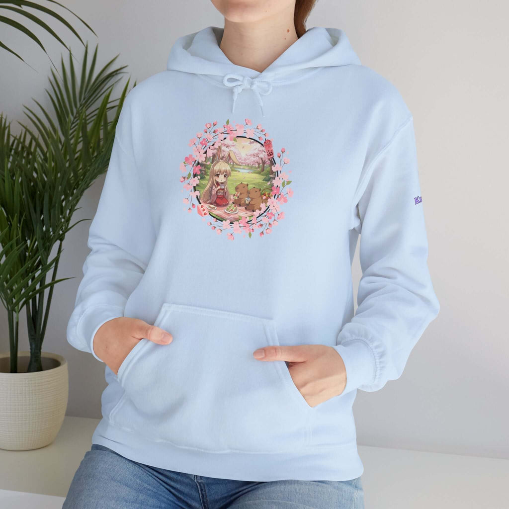Sweat à capuche Anime HARU Muse Chibi Pique-nique Sakura avec un design mignon de lapin kemonomimi, Kuro Neko Shop