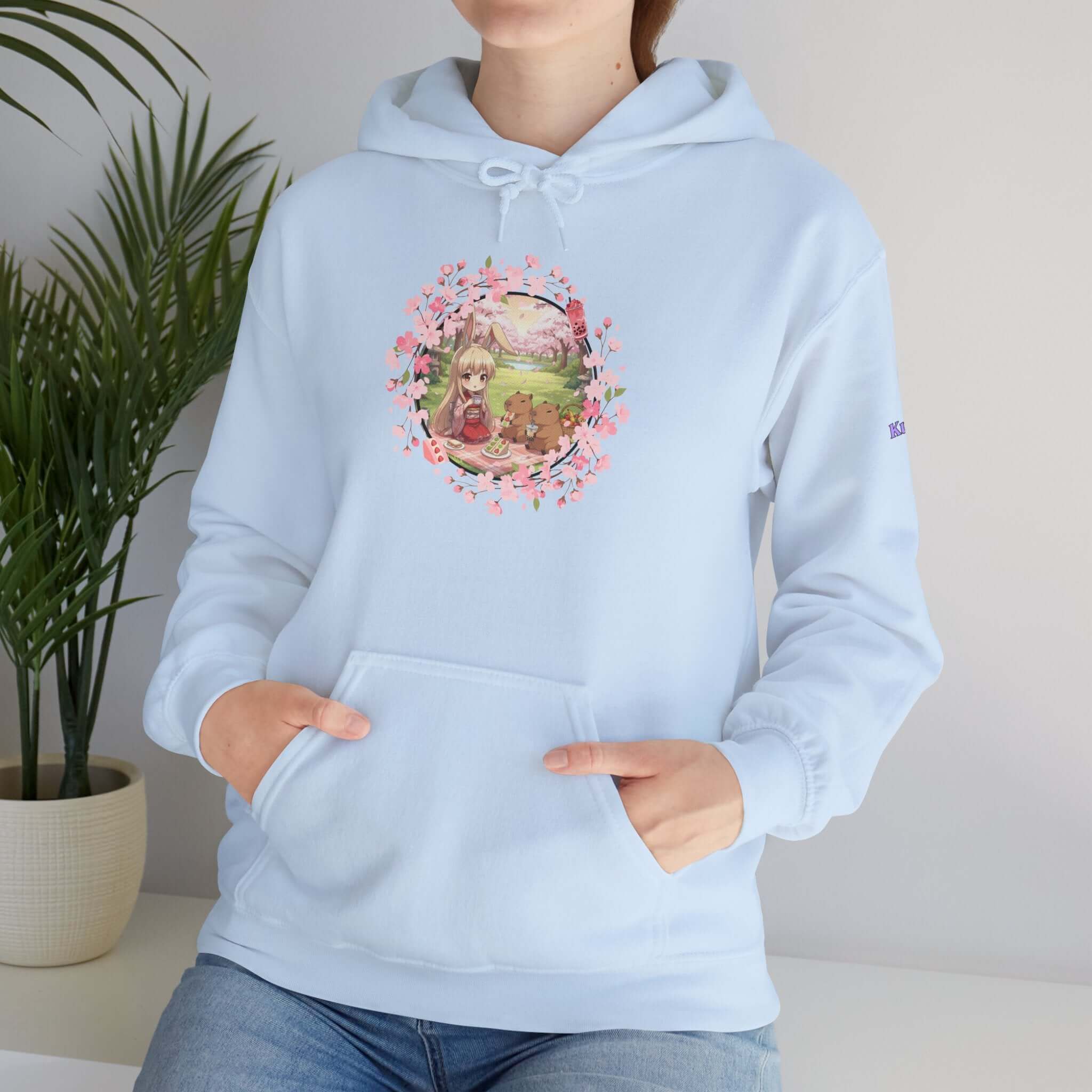 Sweat à capuche Anime HARU Muse Chibi Pique-nique Sakura avec un design mignon de lapin kemonomimi, Kuro Neko Shop