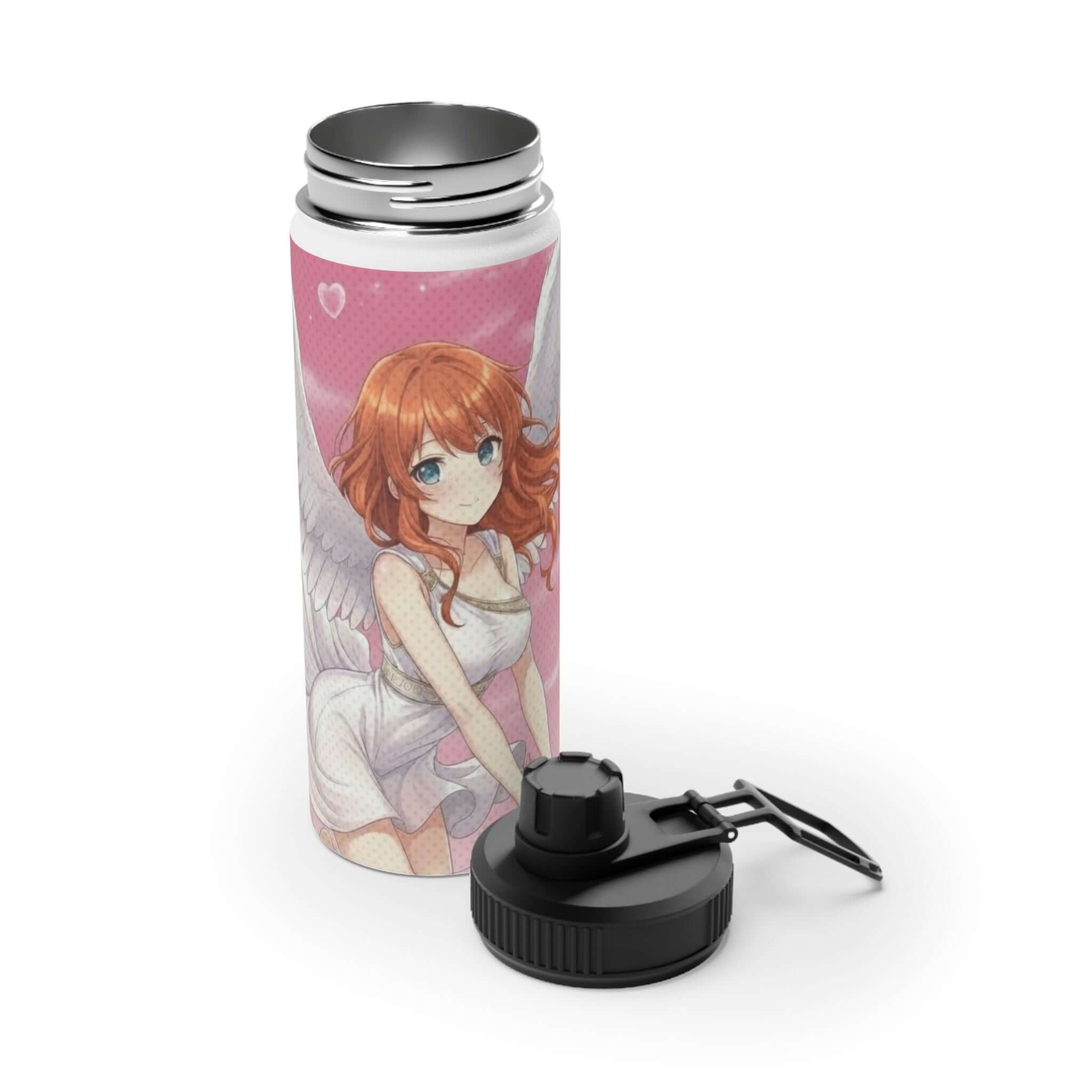 Gourde isotherme inox blanche 530ml avec illustration Aiko waifu cygne élégant, kemonomimi anime romantique, construction double paroi, acier inoxydable premium, grâce poétique