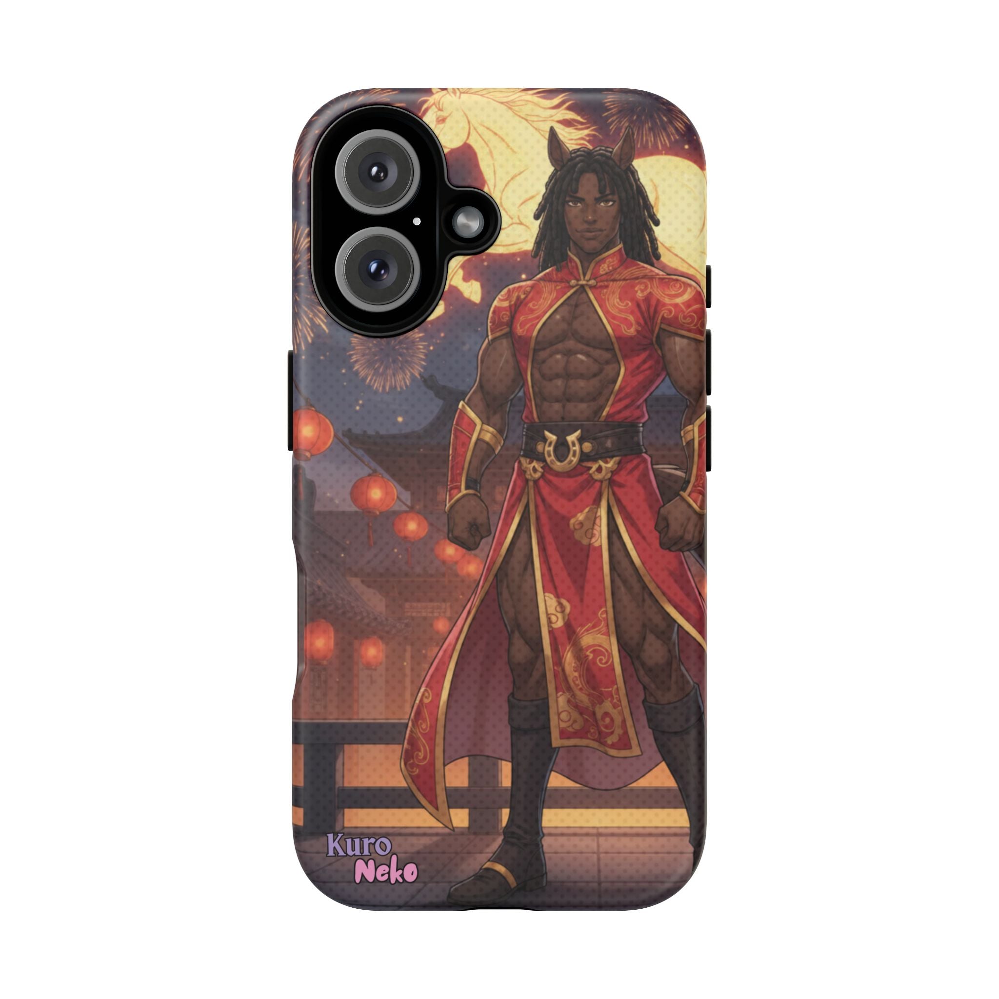 Coque anime RYO Année du Cheval vue arrière design kemonomimi husbando rouge or

