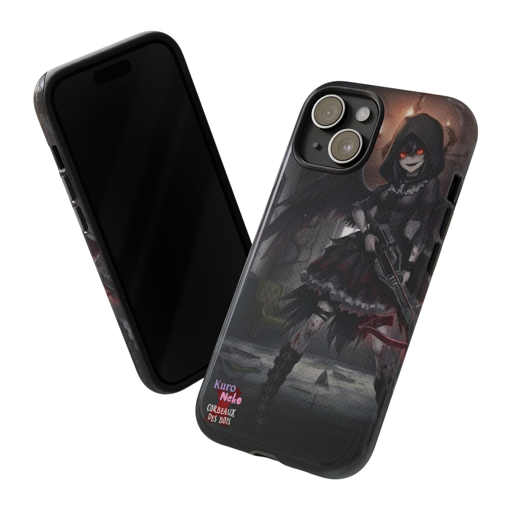 Anime Phone Case – Mad as Yoru Crow Waifu Kemonomimi design featuring Yoru with wings and a demonic crossbow.