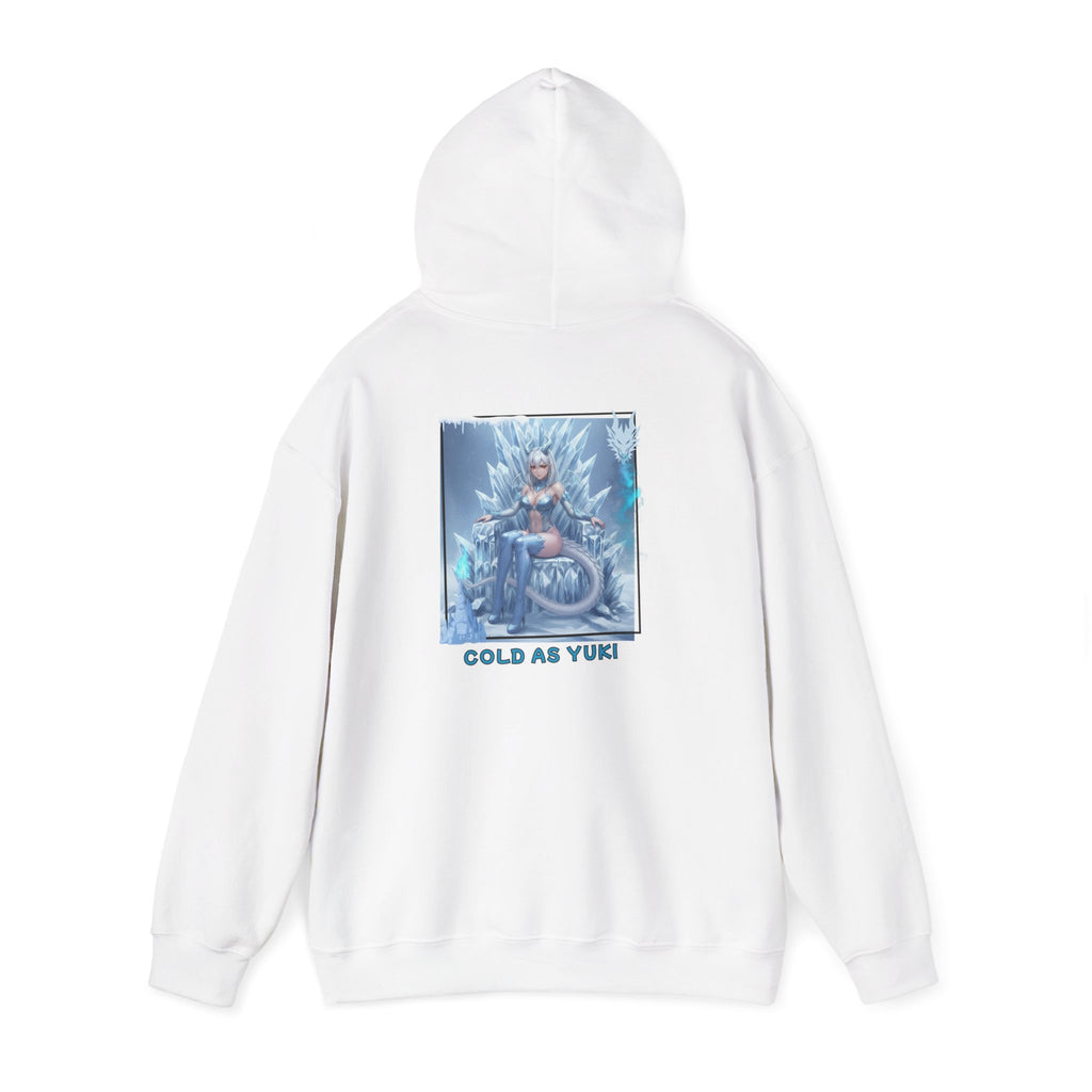 Sweat à capuche Anime YUKI avec design "Cold as Yuki" et dragonne kemonomimi sur le dos.