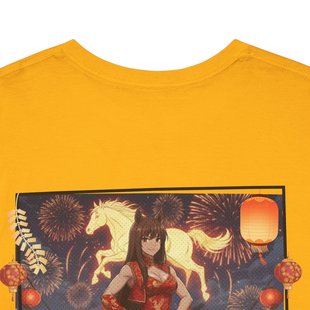 T-shirt Anime AKARI Danse du Zodiaque & Style Cheval avec costume rouge et or, oreilles d'animaux, Kuro Neko Shop.