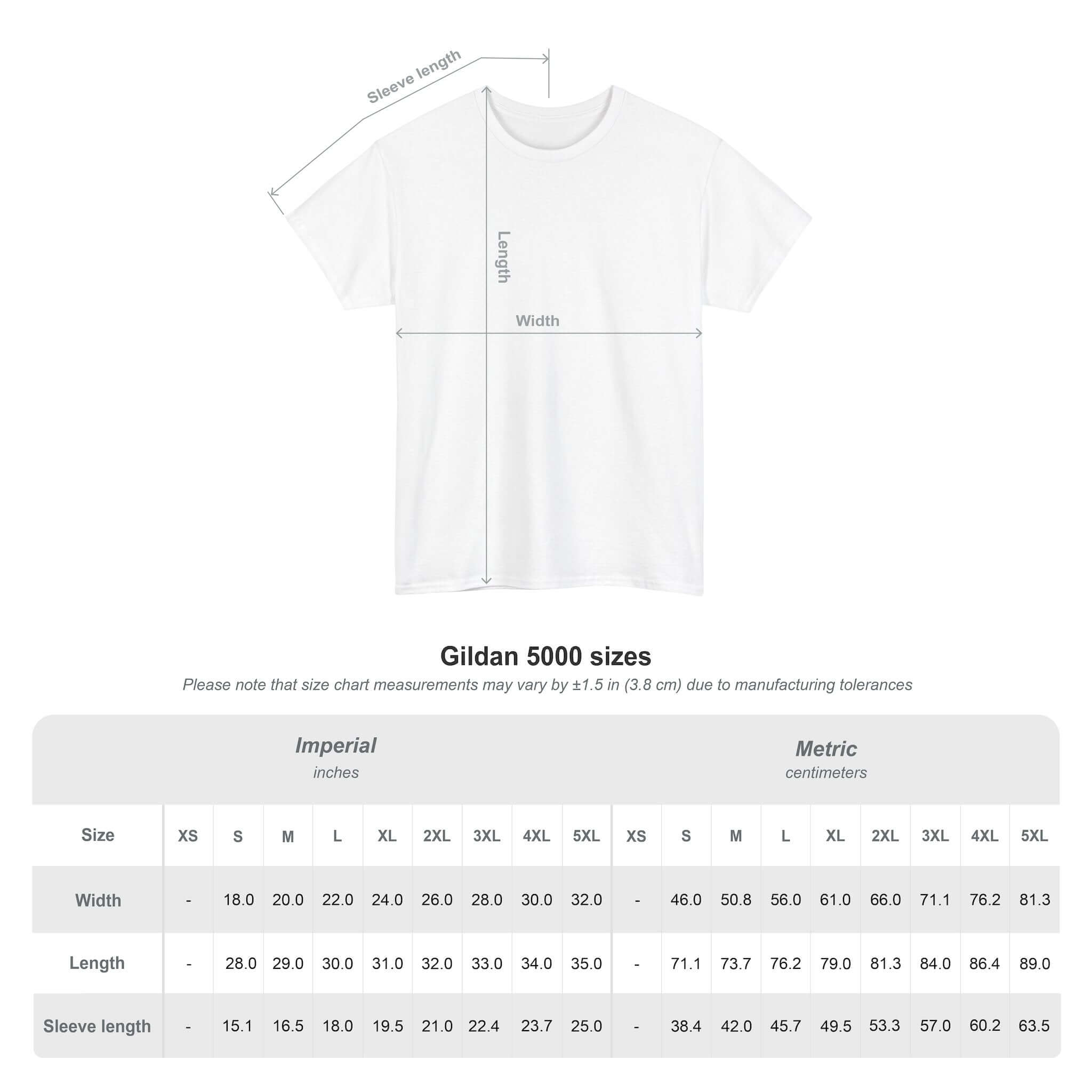 T-shirt Anime HARU Muse Chibi Pique-nique Sakura size chart in inches and centimeters, Kuro Neko Shop