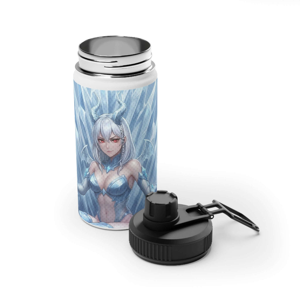 Gourde Isotherme Anime YUKI en acier inoxydable blanc 350ml avec design Yuki dragon des neiges, waifu kemonomimi esthétique hivernale, double paroi thermique, bouchon sport à visser, sans BPA