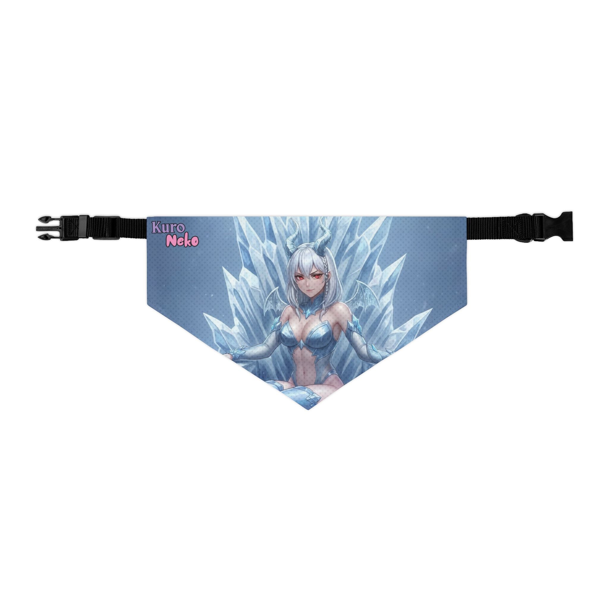 Collier bandana chat & chien Anime YUKI dragonne - bandana-collier glacé avec illustration de reine féerique, style fantasy pour pets