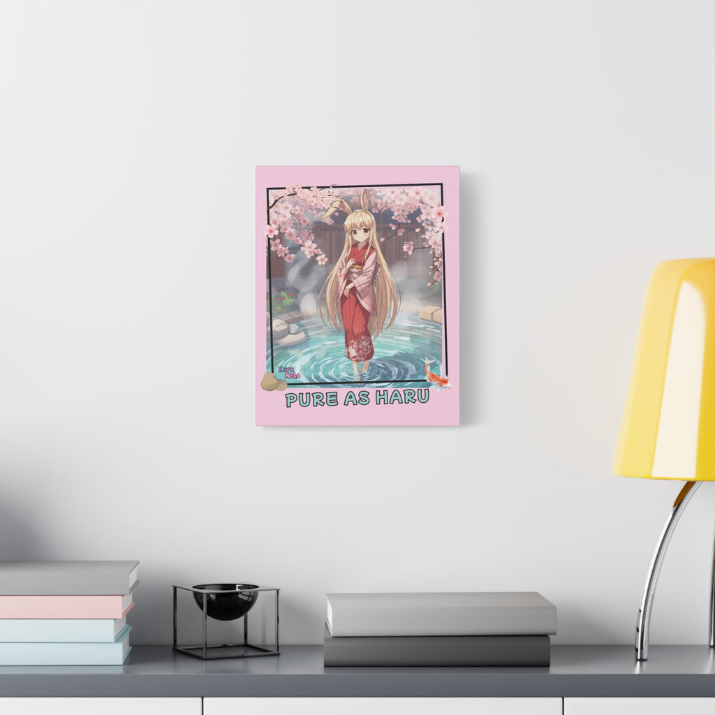 Toile Mate Anime HARU affichant une œuvre murale avec un personnage sous des cerisiers en fleurs.