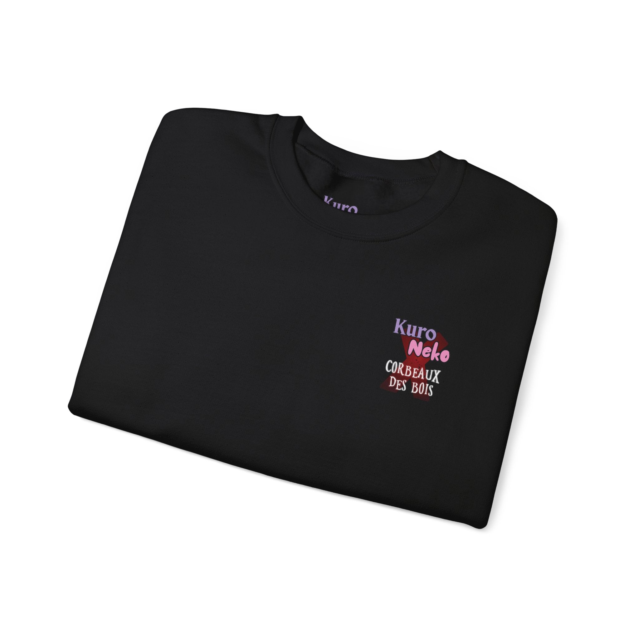 Sweatshirt Anime YORU avec design Kuro Neko et inscription Corbeaux des Bois sur un fond noir.
